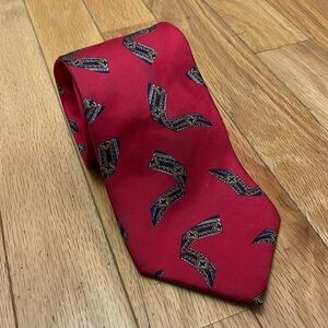 Christian Dior classic silk tie - red with gold & navy design